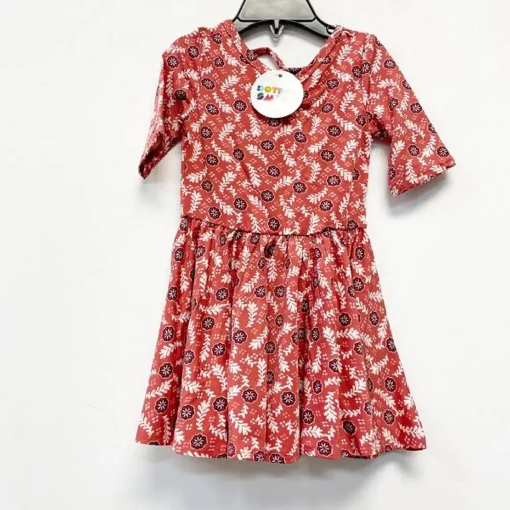 Dot Dot Smile Girls Red Floral Print Ballerina Short Sleeve Dress Size 12-24m